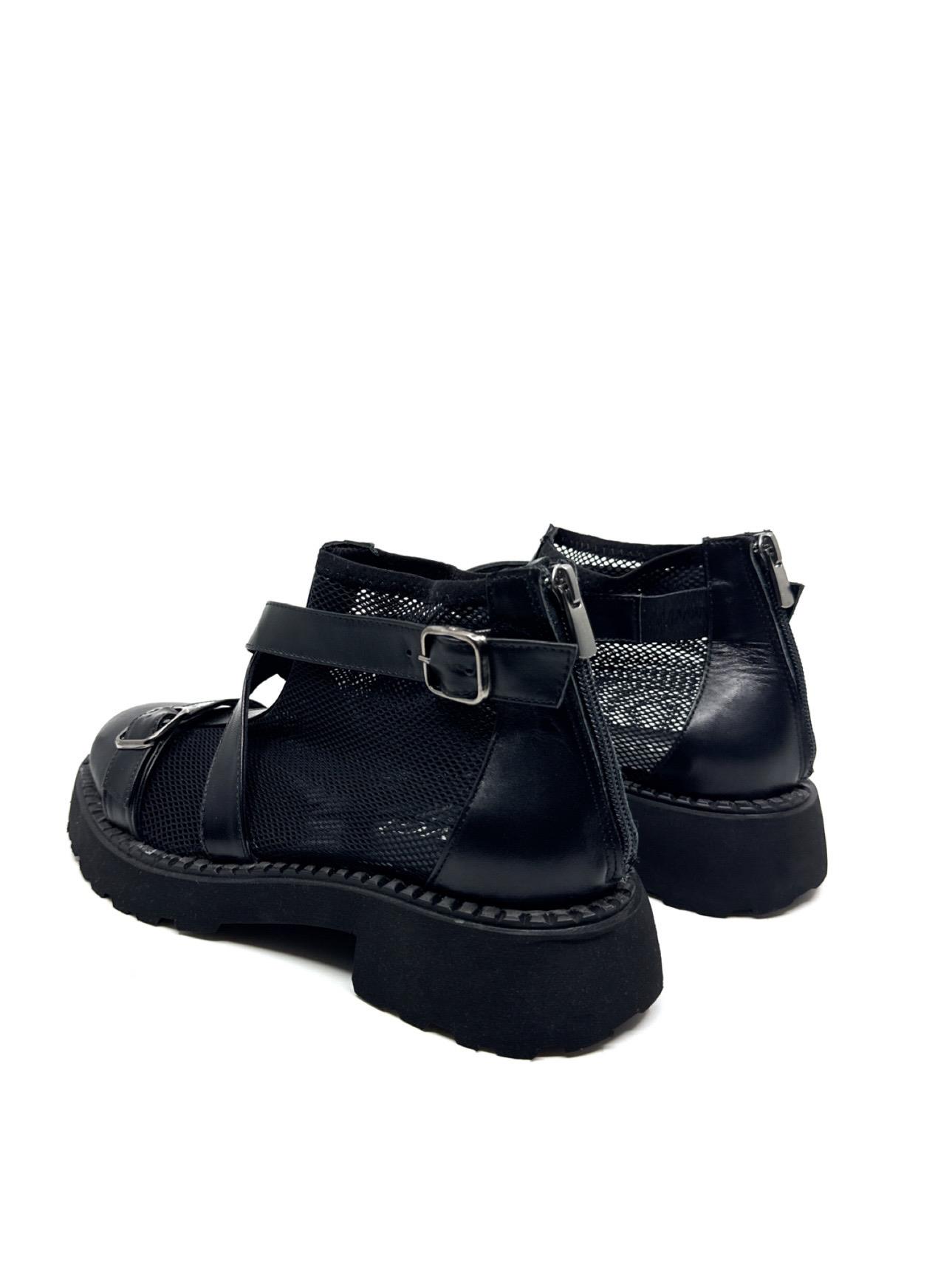 Ficio Siyah Deri Siyah File Kadın Yazlık Bot