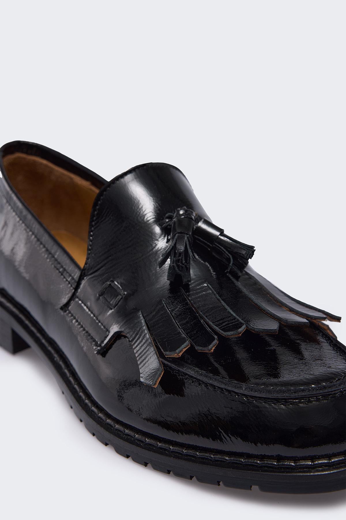 Frank Siyah Kırışık Rugan Kadın Loafer