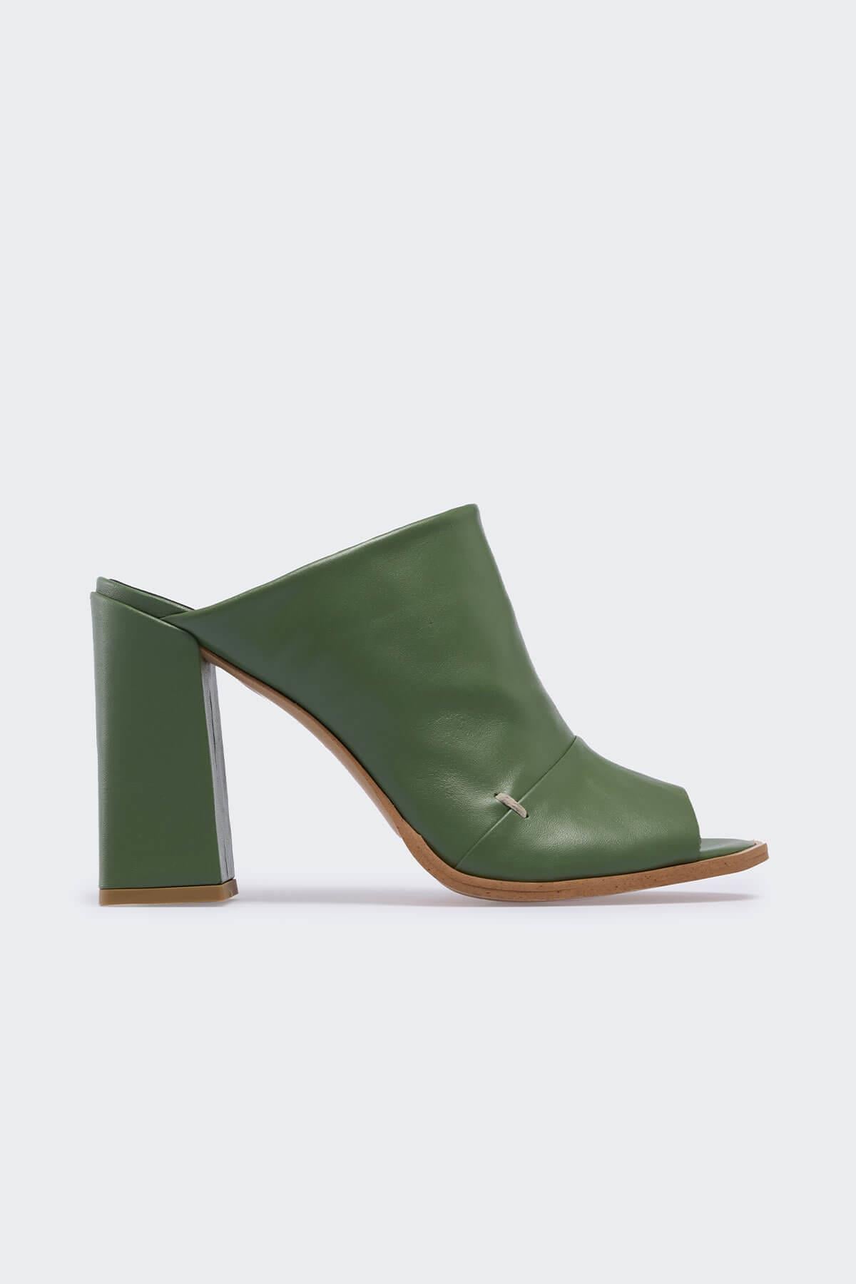 Funea Olive Deri Kadın Terlik