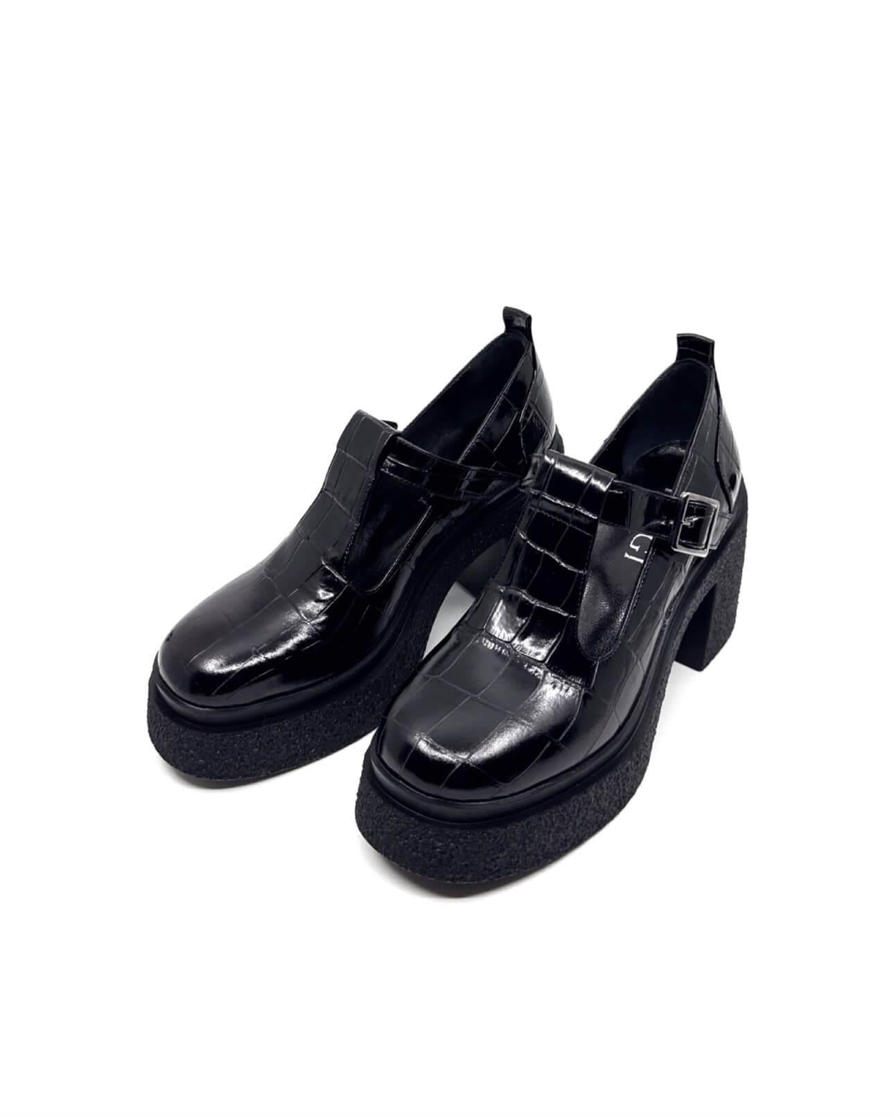 Fvg 1168 Siyah Kroko Deri Kadın Günlük Ayakkabı