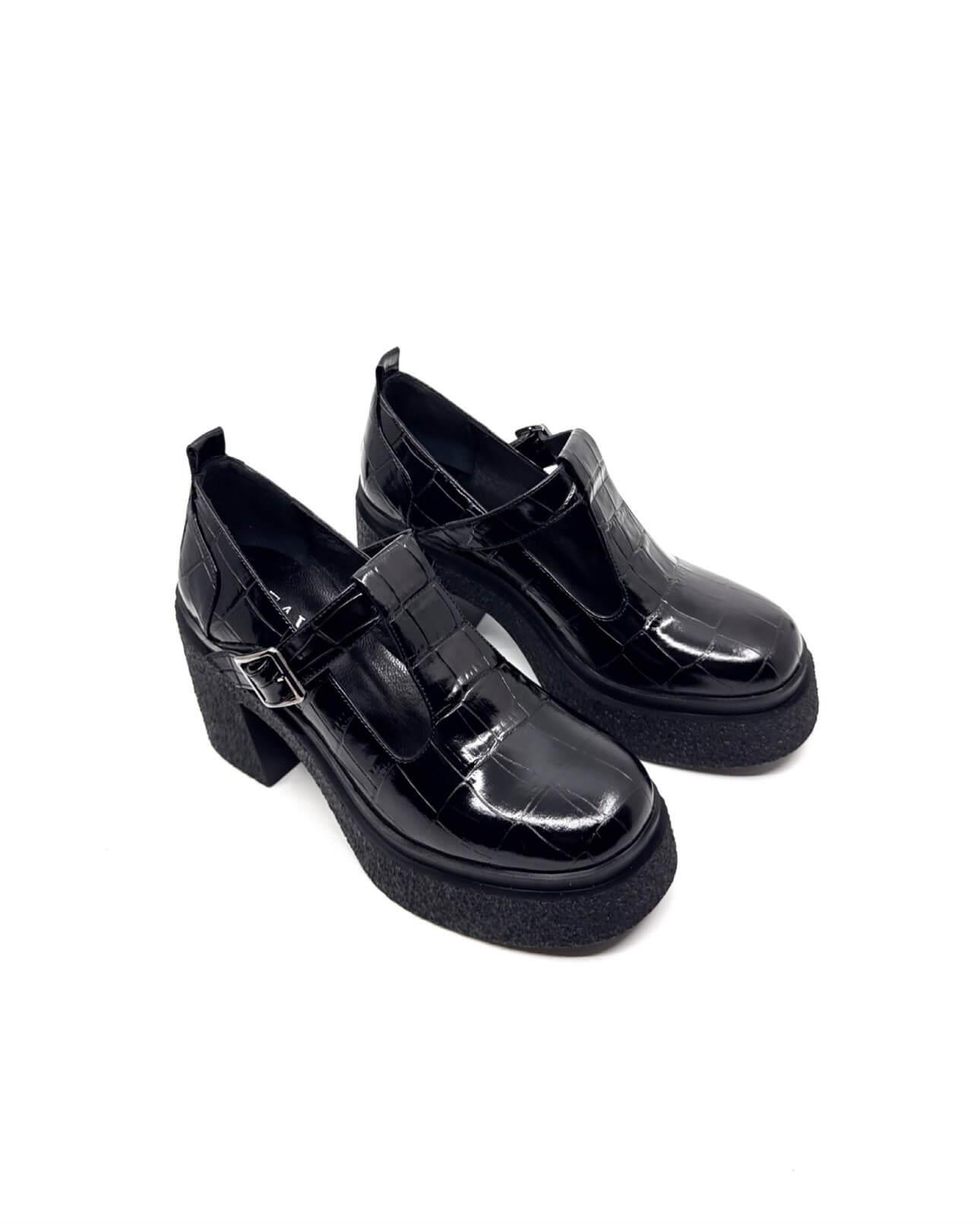 Fvg 1168 Siyah Kroko Deri Kadın Günlük Ayakkabı