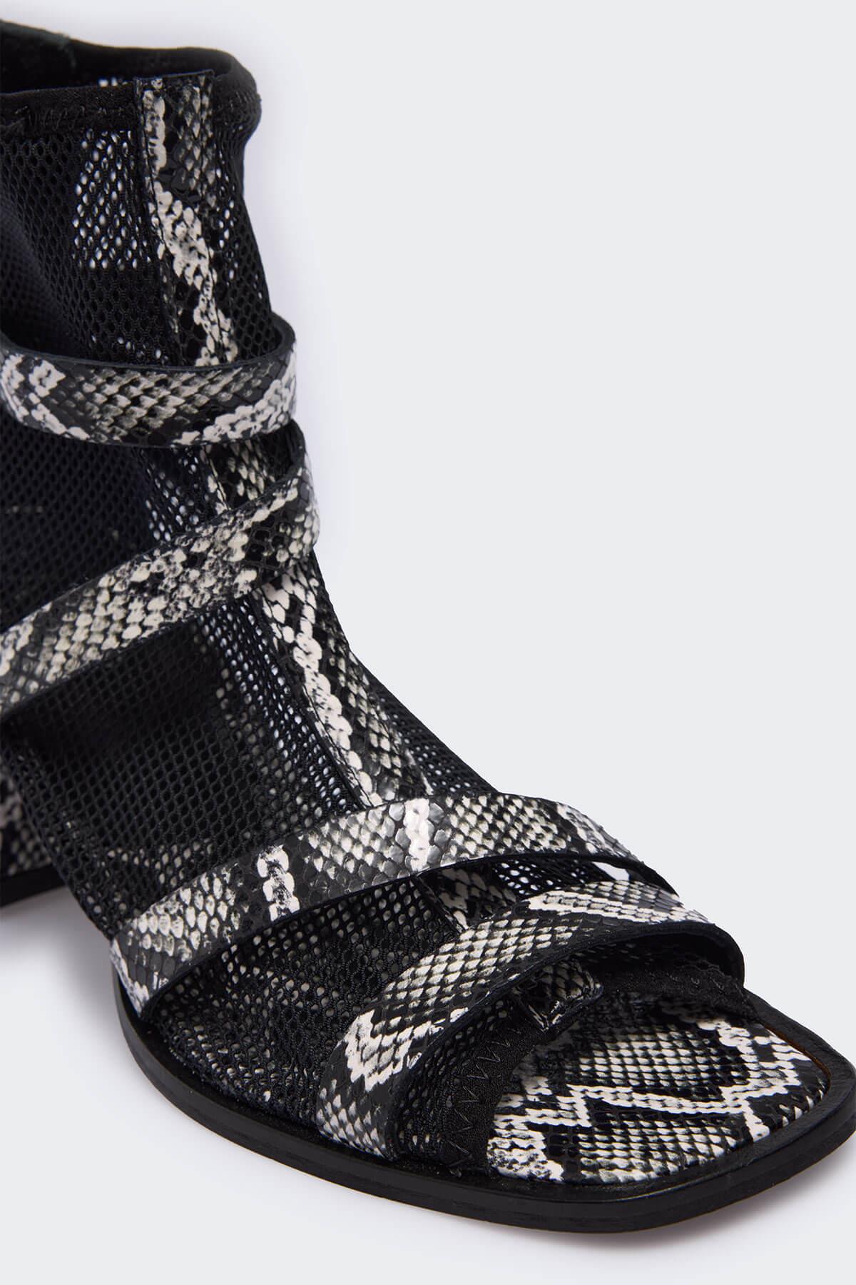 Geniae 2245 Multicolor Deri Siyah File Kadın Topuklu Sandalet