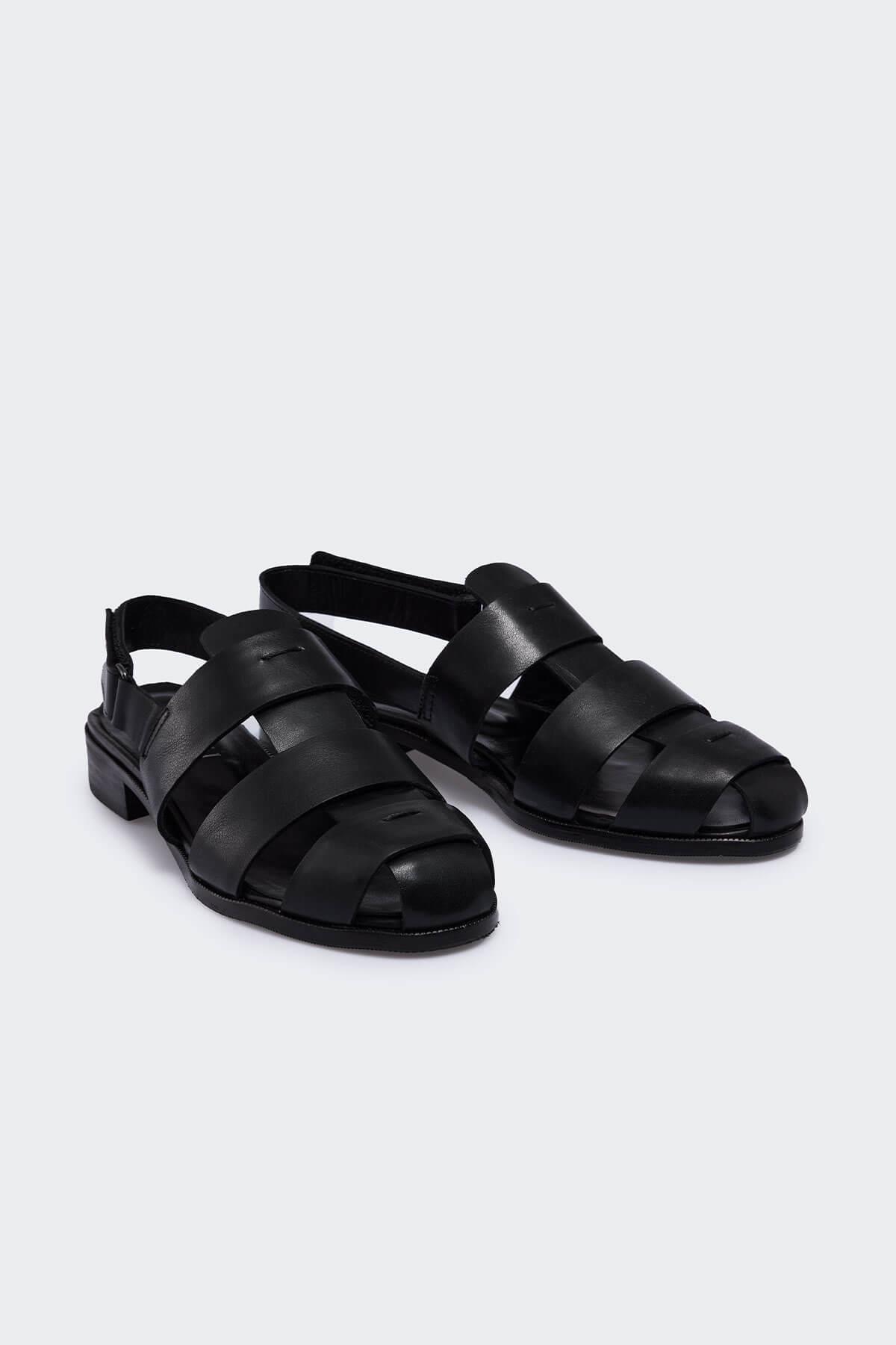 Gaerr Siyah Deri Kadın Sandalet