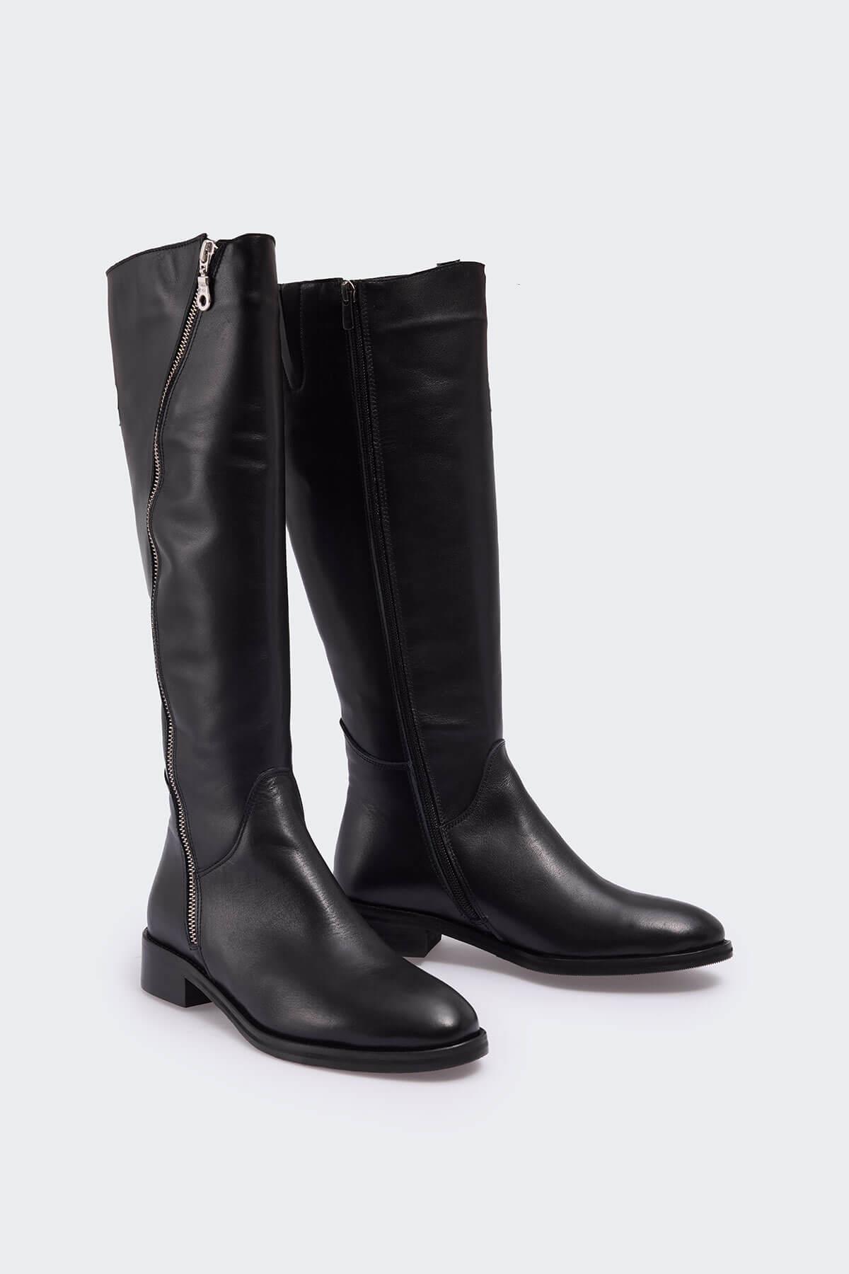 Haidire Siyah Deri Kadın Çizme