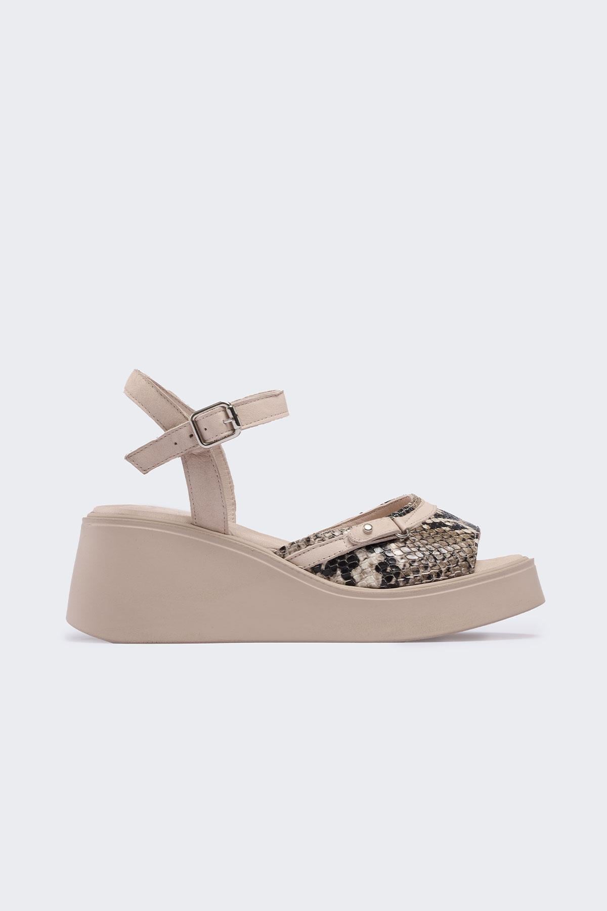 Hiffta Bej Deri Kadın Sandalet