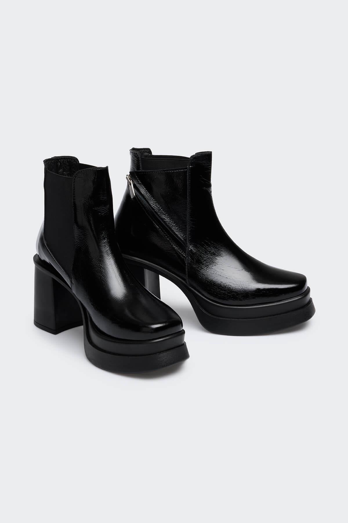 Hley Siyah Kırışık Rugan Kadın Bot