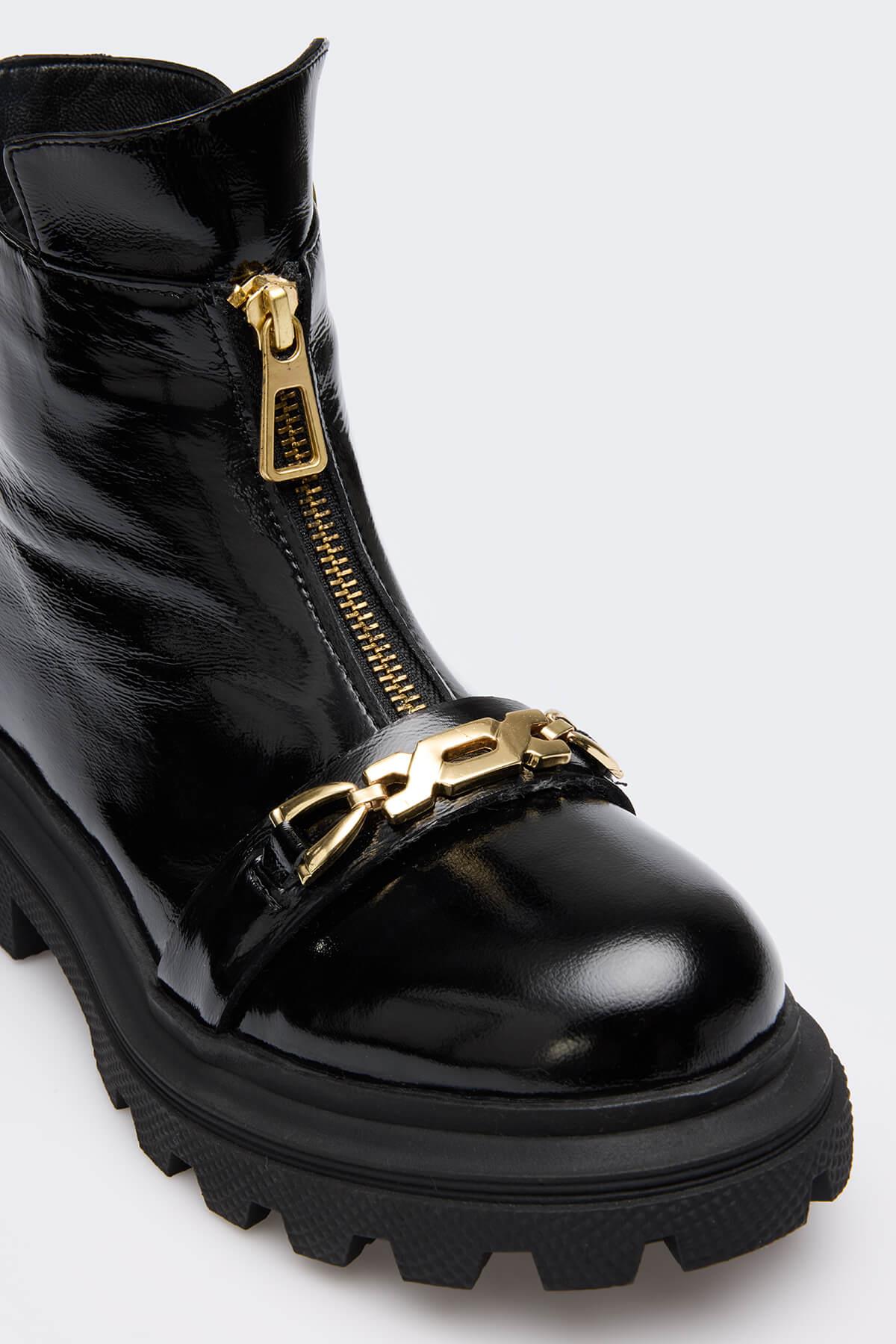 Tesuo Siyah Kırışık Rugan Kadın Bot