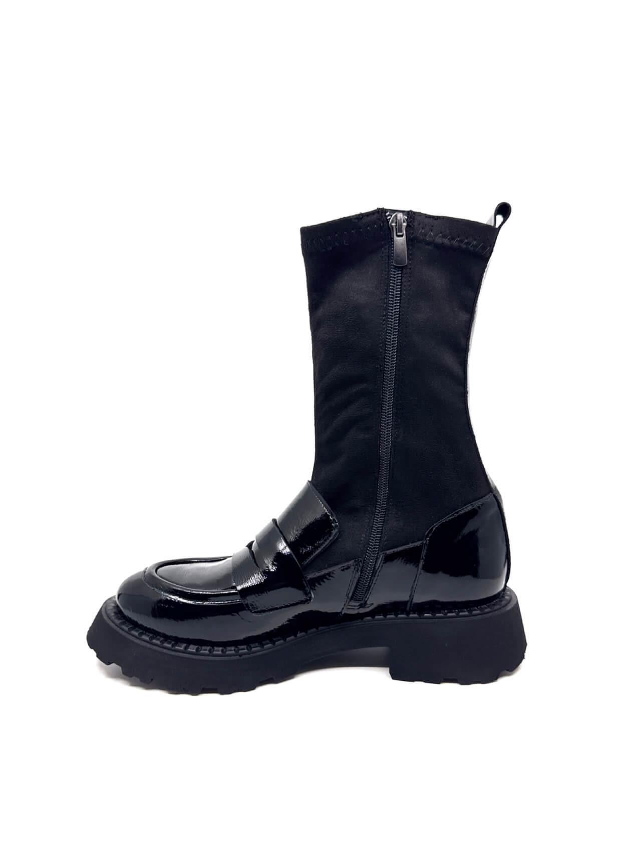 Irau Siyah Kırışık Rugan Siyah Süet Streç Kadın Bot