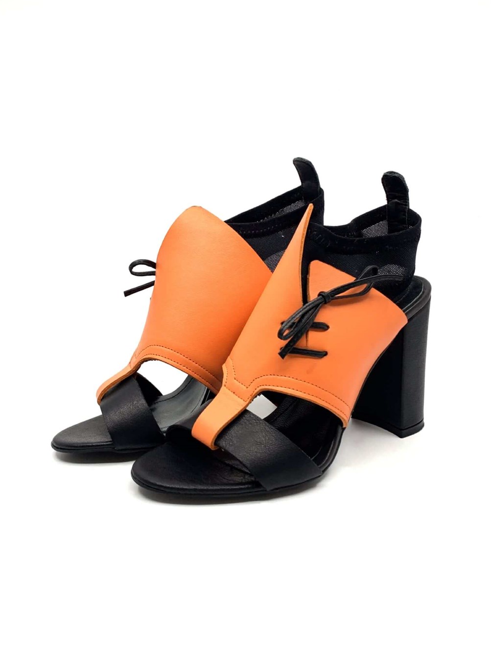 Lalin Turuncu Deri Kadın Topuklu Sandalet