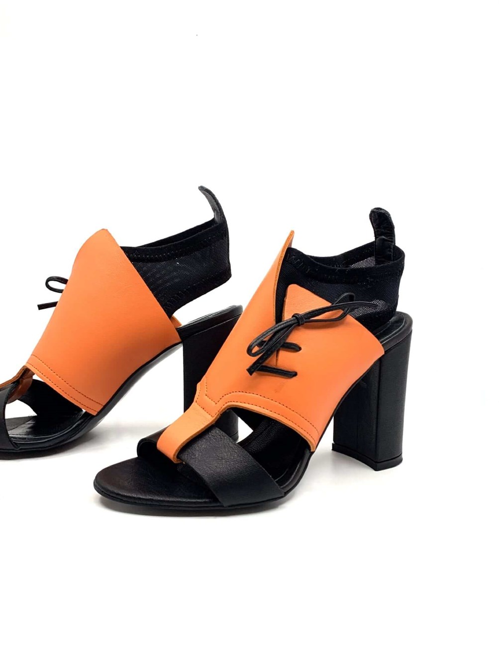 Lalin Turuncu Deri Kadın Topuklu Sandalet