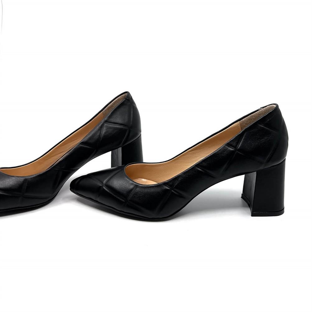 Lenare Siyah Deri Kadın Topuklu Ayakkabı