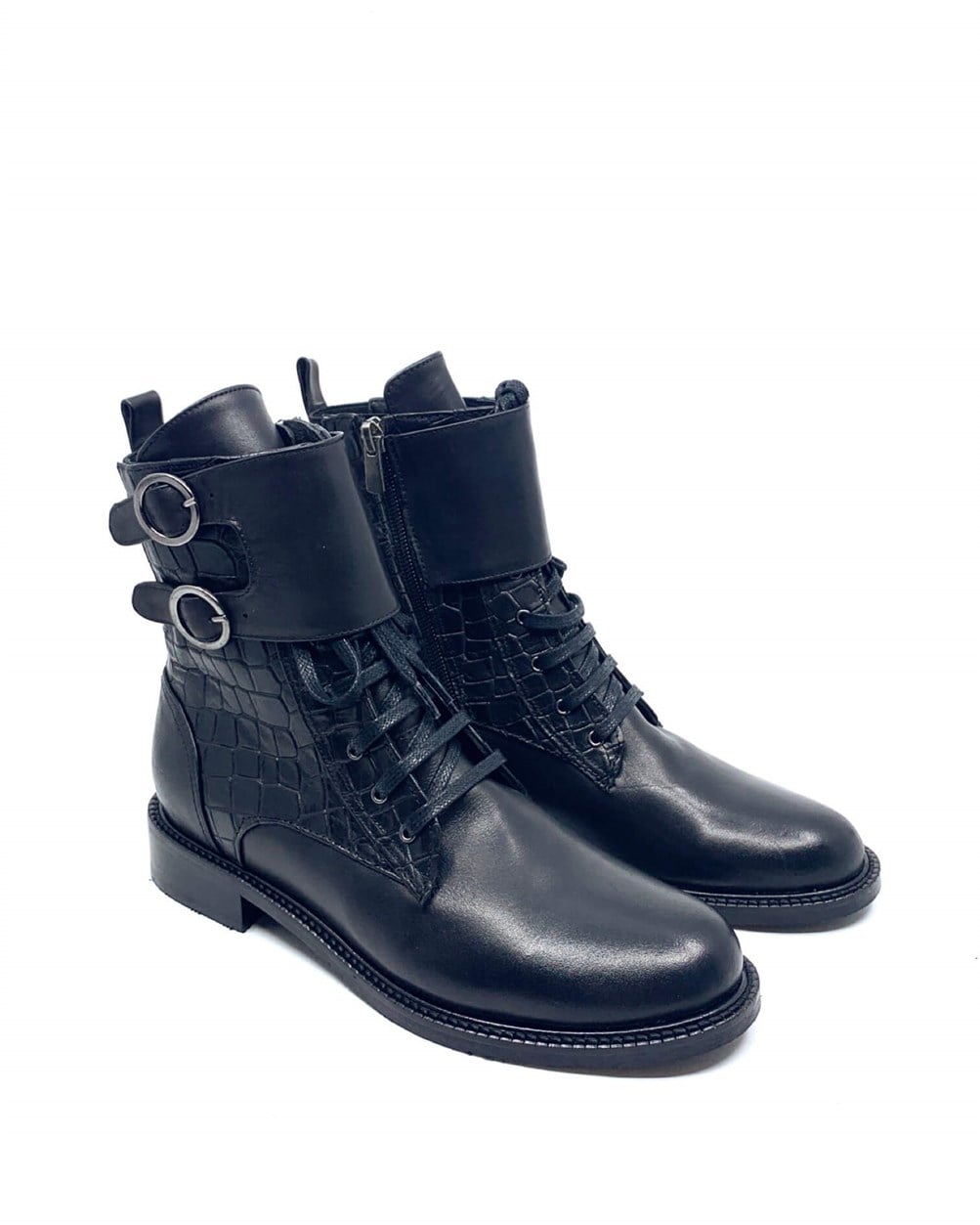 Lorimer Siyah Deri Çift Tokalı Kadın Bot 