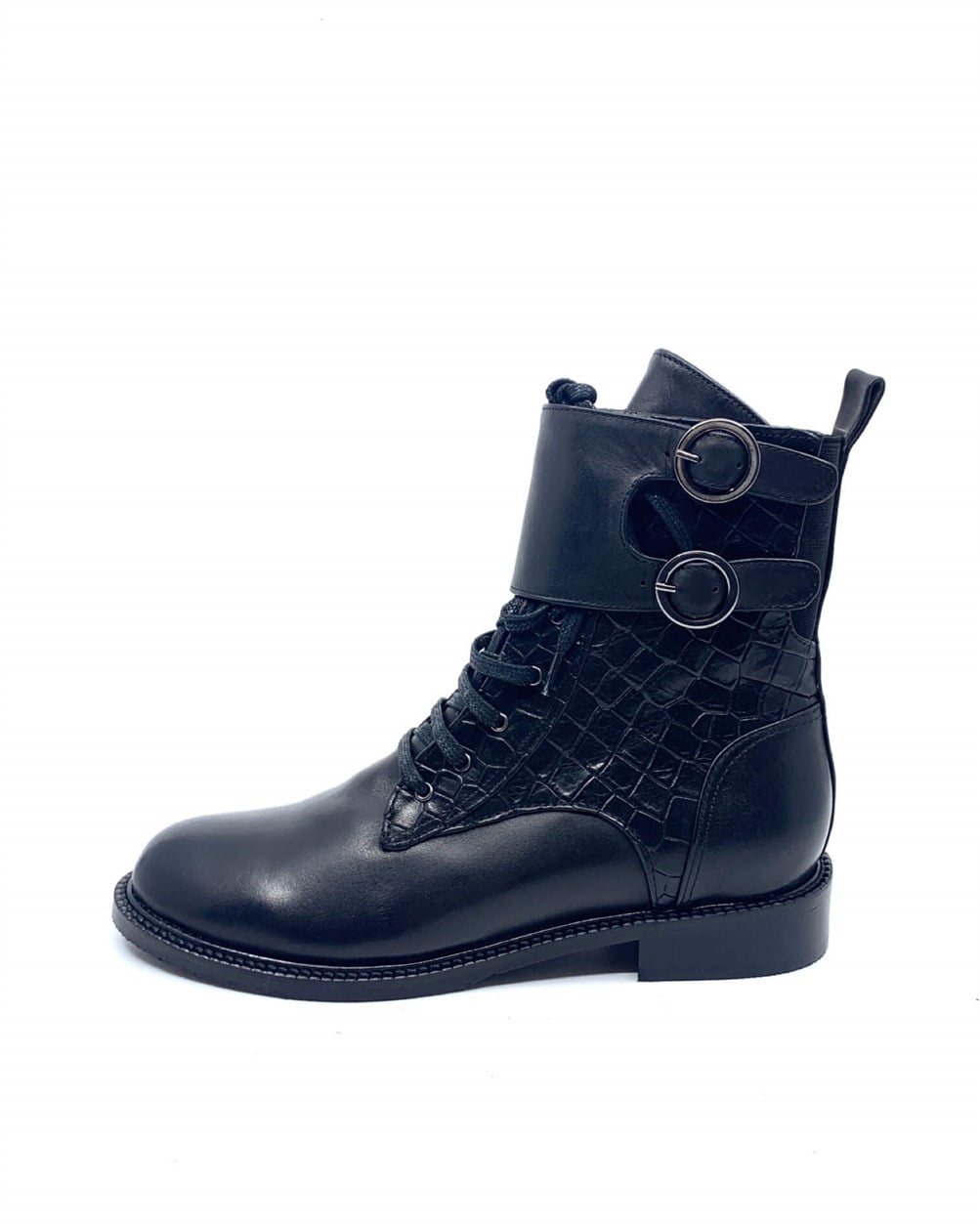 Lorimer Siyah Deri Çift Tokalı Kadın Bot 