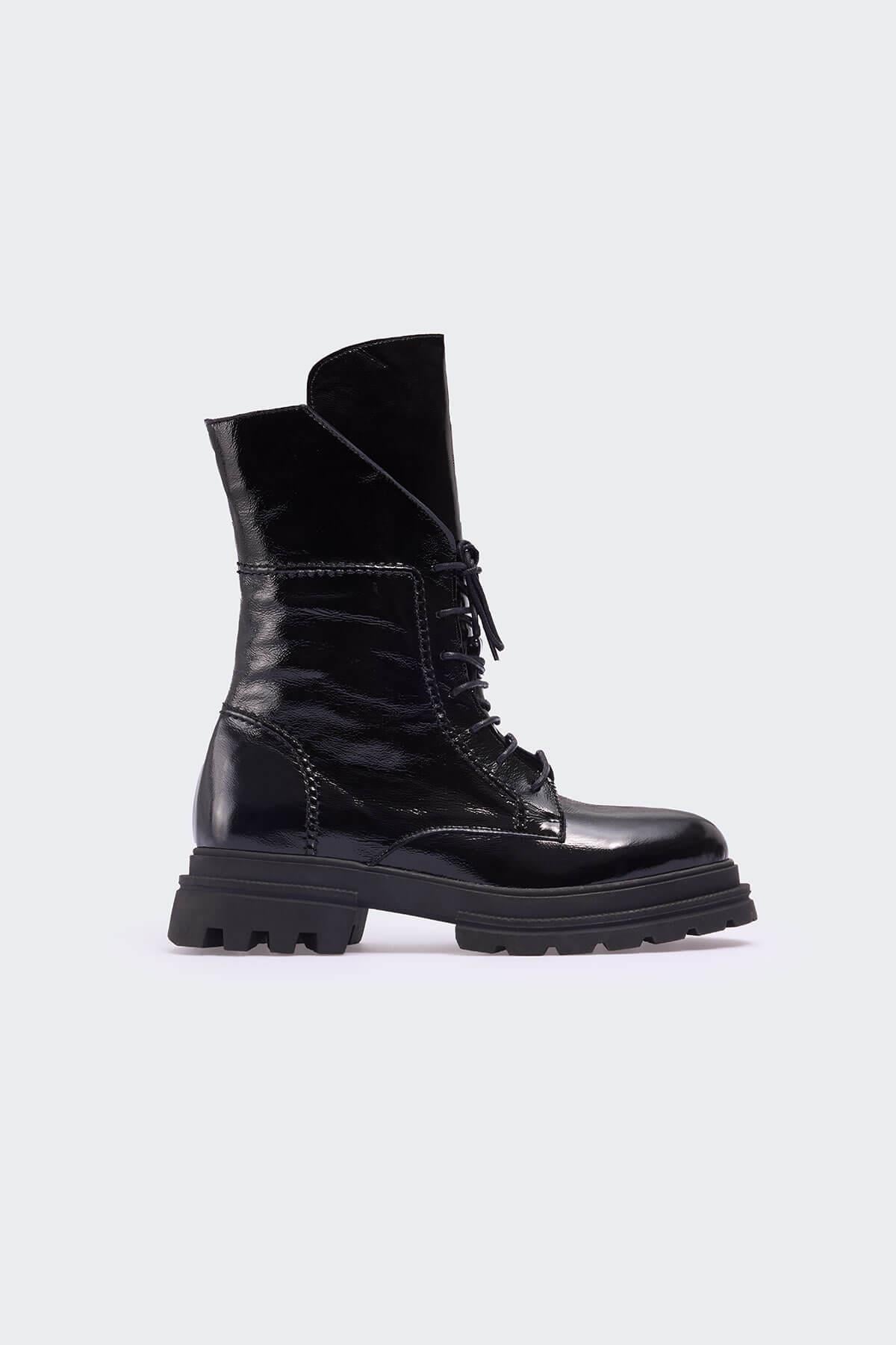 Mararae Siyah Kırışık Rugan Kadın Bot