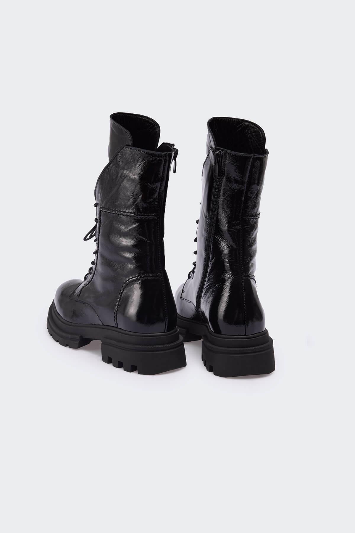 Mararae Siyah Kırışık Rugan Kadın Bot