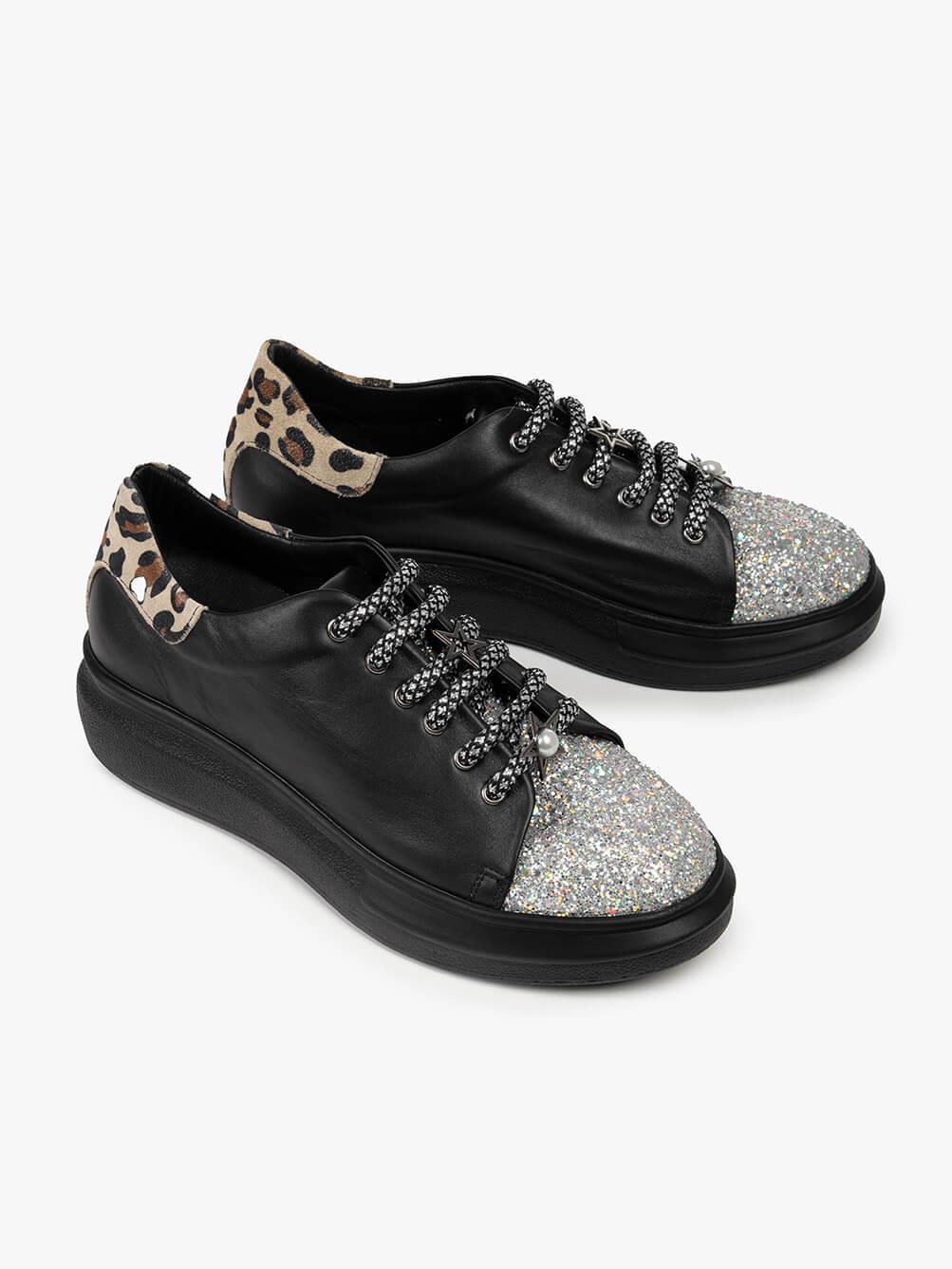 Marze Siyah Deri Kadın Sneaker