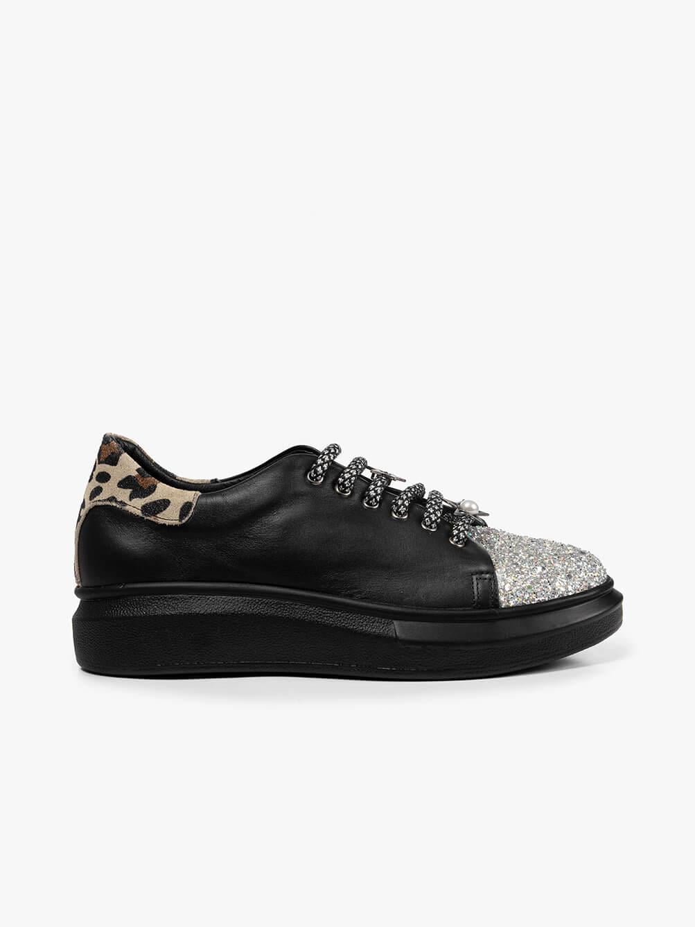 Marze Siyah Deri Kadın Sneaker
