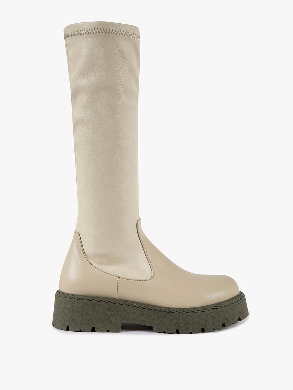 Mines Bej Deri Bej Streç Kadın Çizme