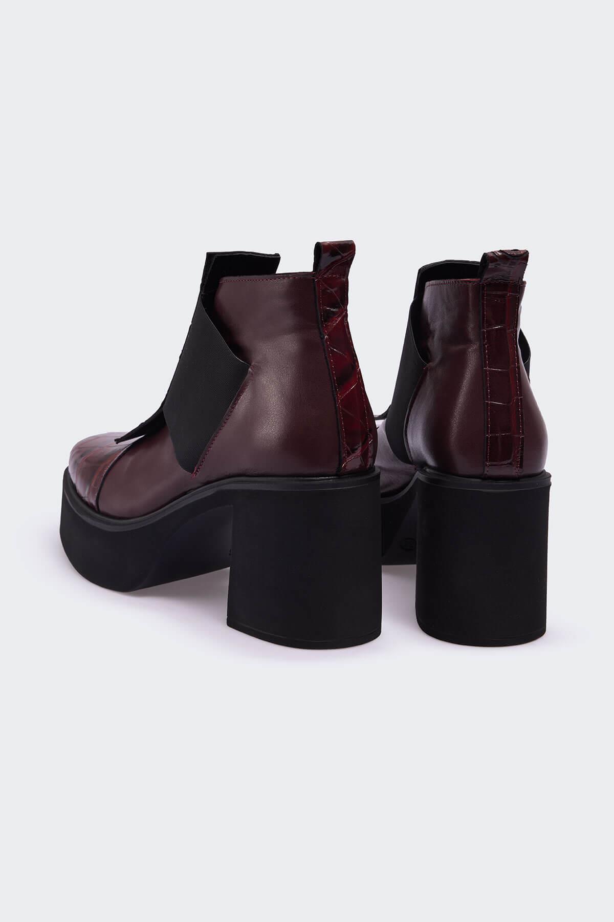 Monnerea Bordo Kroko Deri Kadın Bot