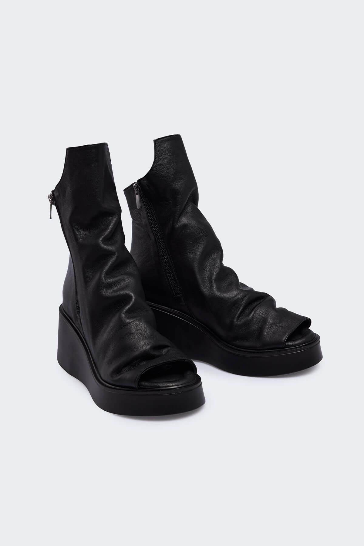 Morrga Siyah Deri Kadın Sandalet