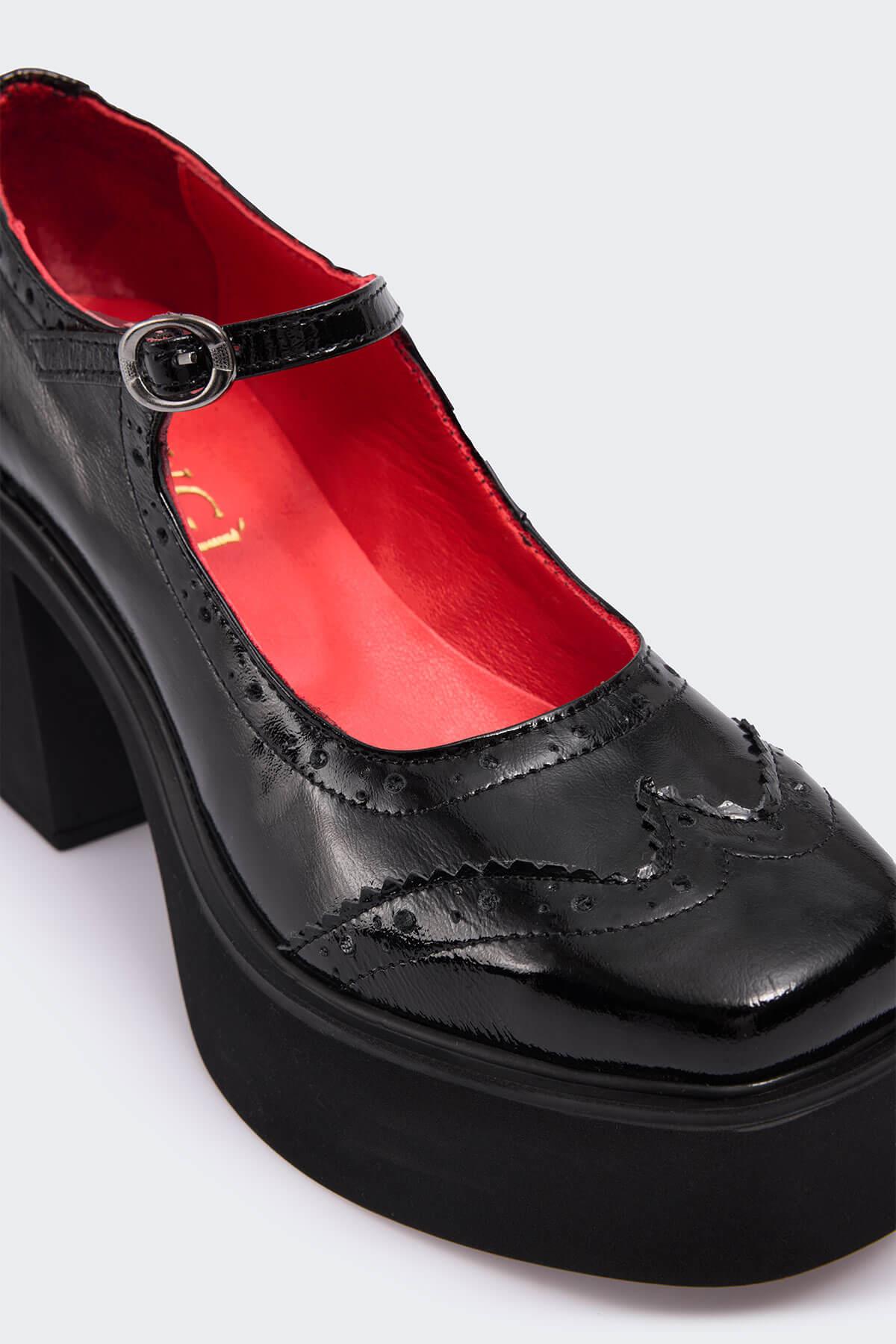 Odei Siyah Kırışık Rugan Kadın Günlük Ayakkabı