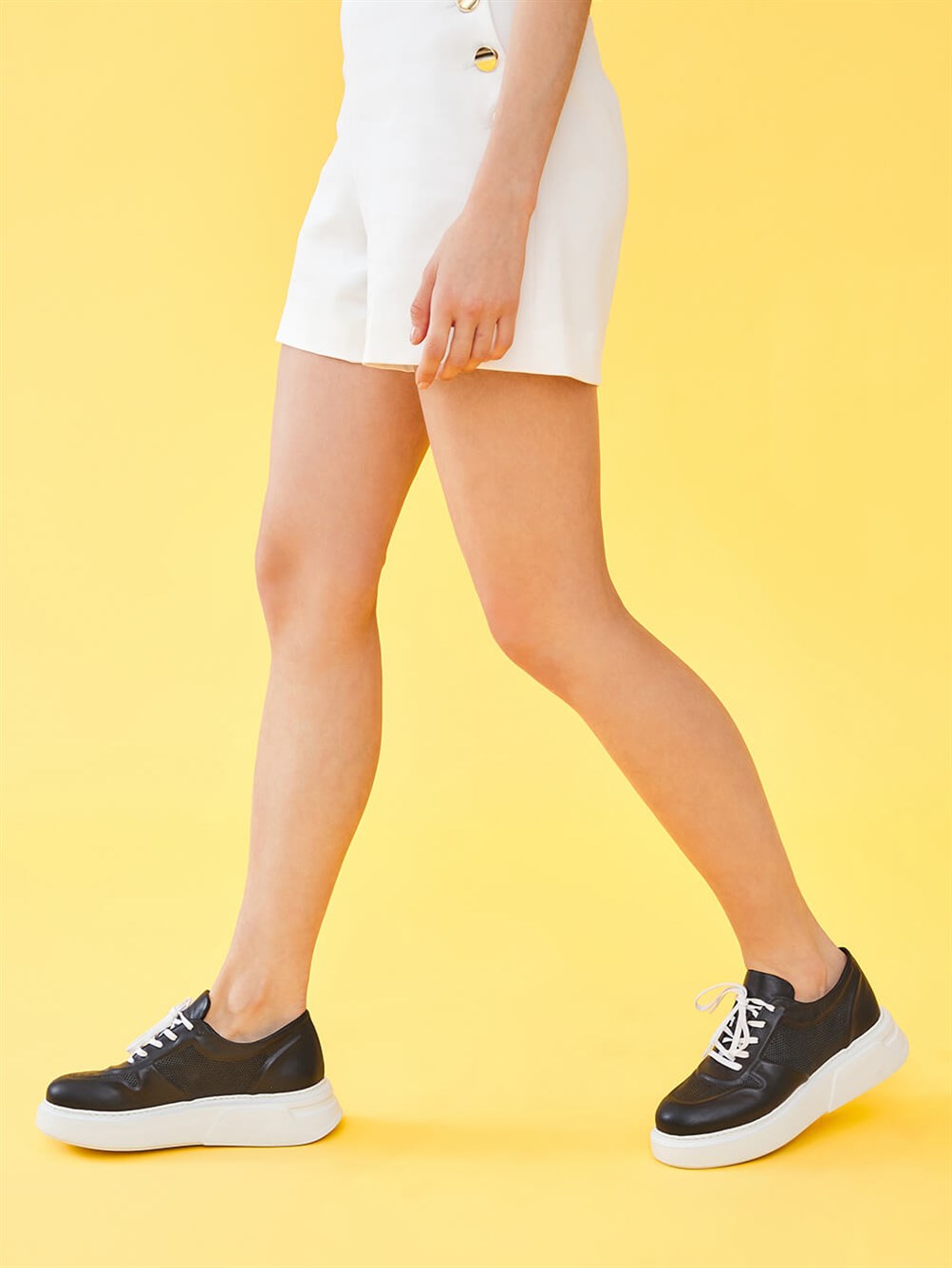 Oliver Siyah Deri Kadın Sneaker 