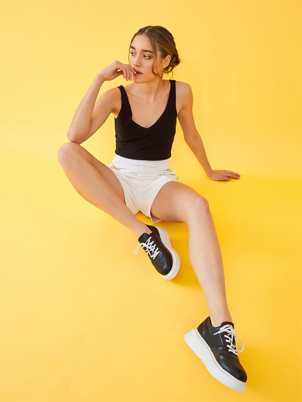 Oliver Siyah Deri Kadın Sneaker 