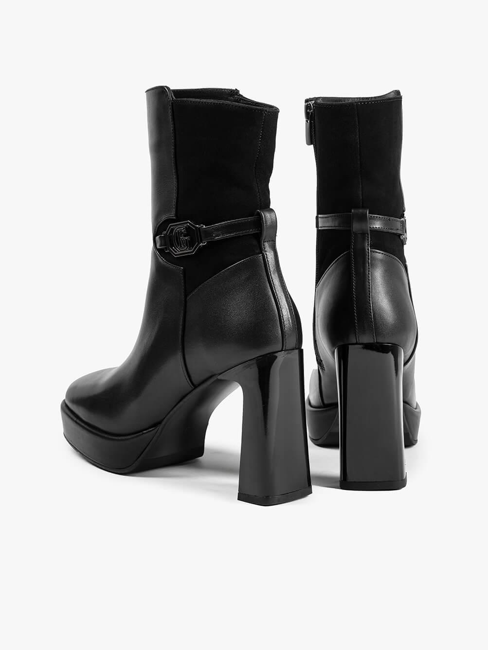 Razza Siyah Deri Siyah Süet Kadın Topuklu Bot