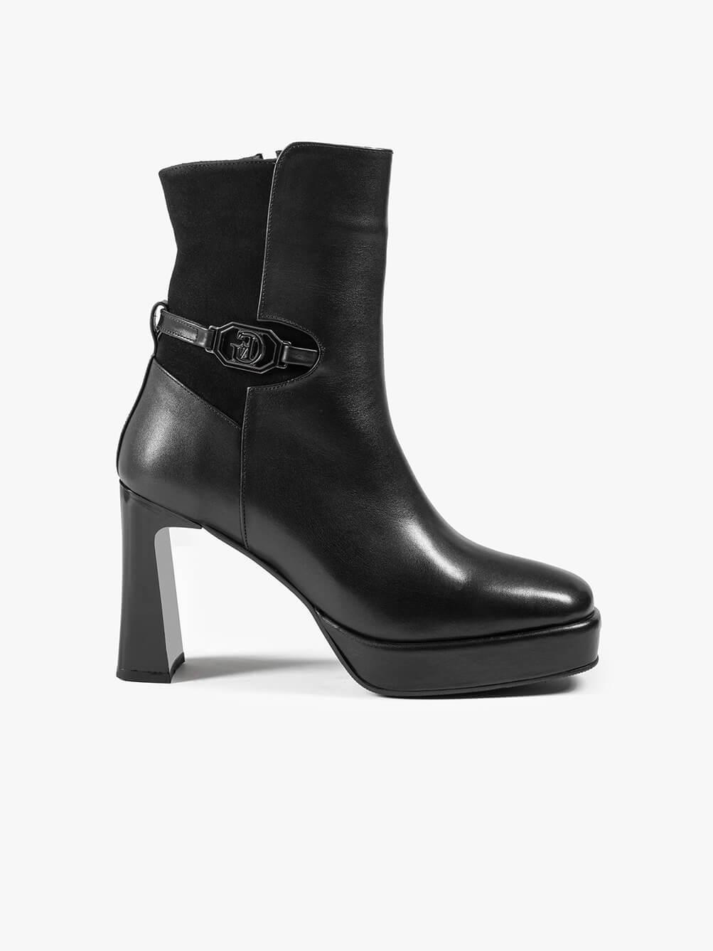 Razza Siyah Deri Siyah Süet Kadın Topuklu Bot