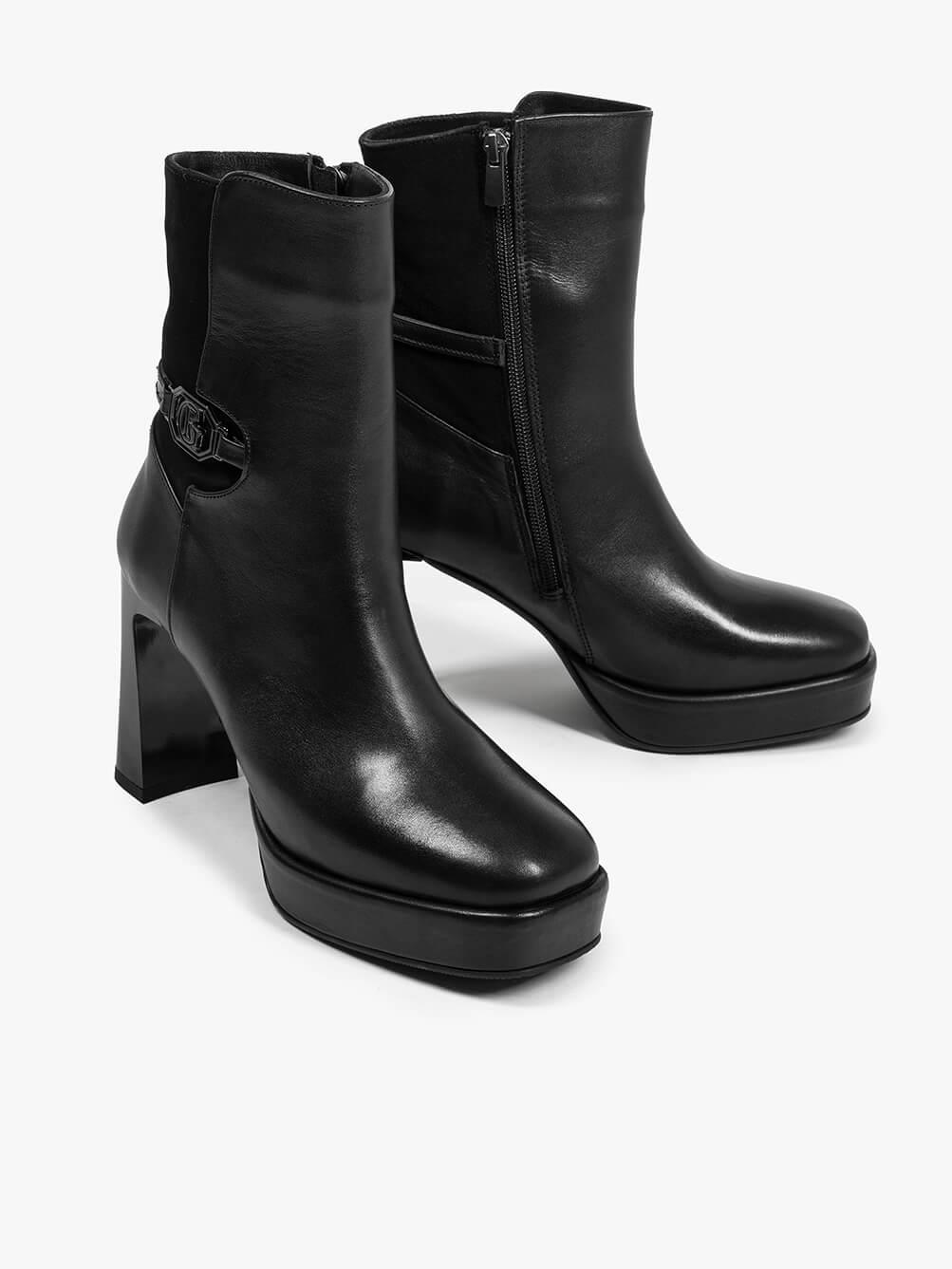 Razza Siyah Deri Siyah Süet Kadın Topuklu Bot