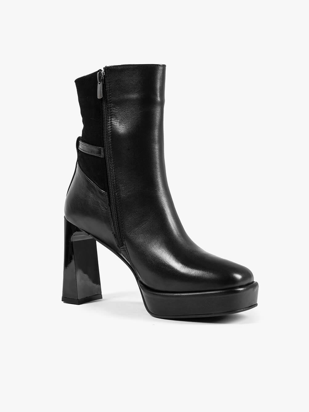 Razza Siyah Deri Siyah Süet Kadın Topuklu Bot
