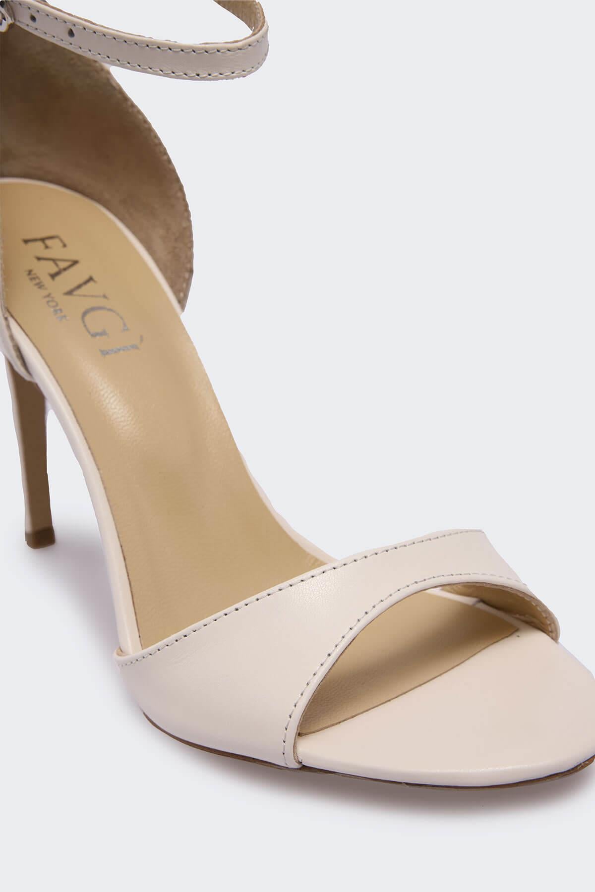 Samier Bej Deri Kadın Topuklu Ayakkabı