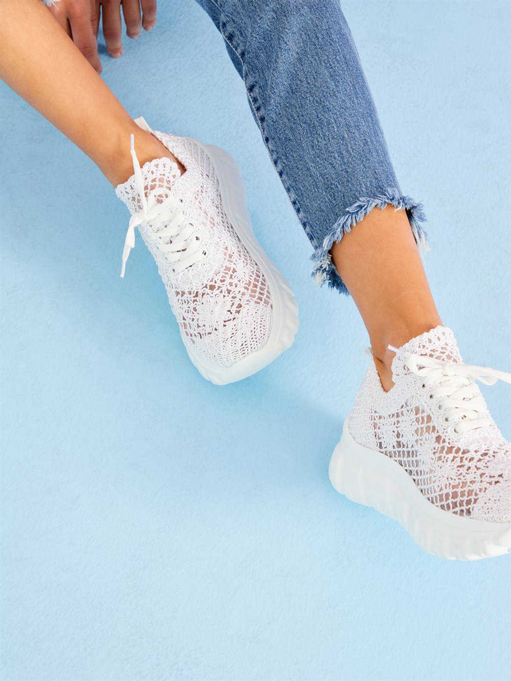 Sefia Beyaz Örgü Kadın Sneaker 
