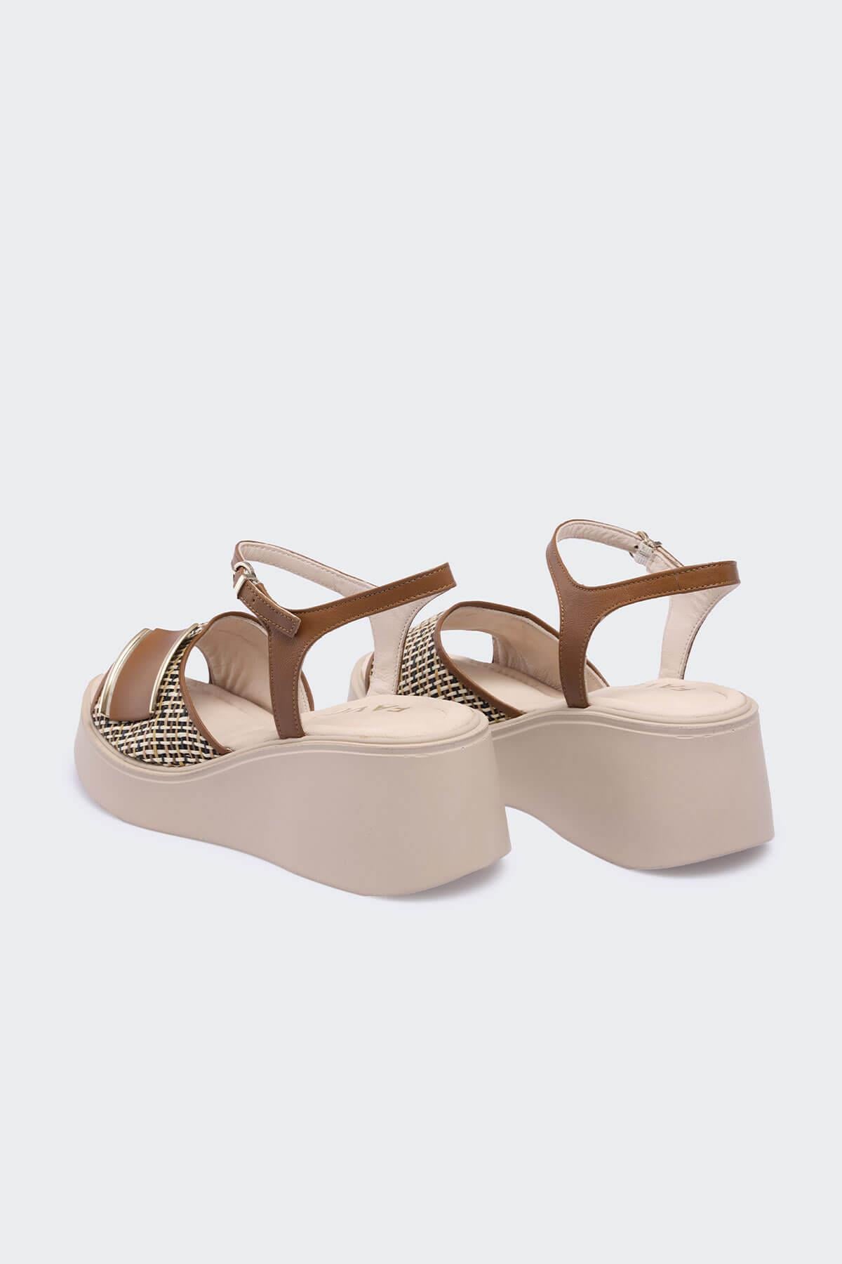 Seiar Taba Deri Bej Hasır Kadın Sandalet