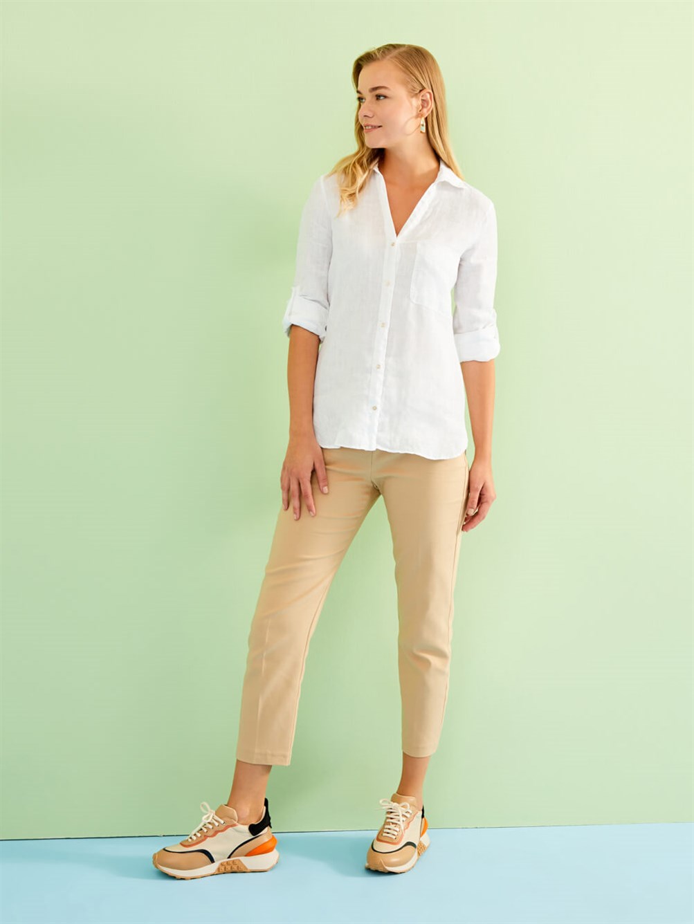 Serio Bej Deri Kadın Sneaker