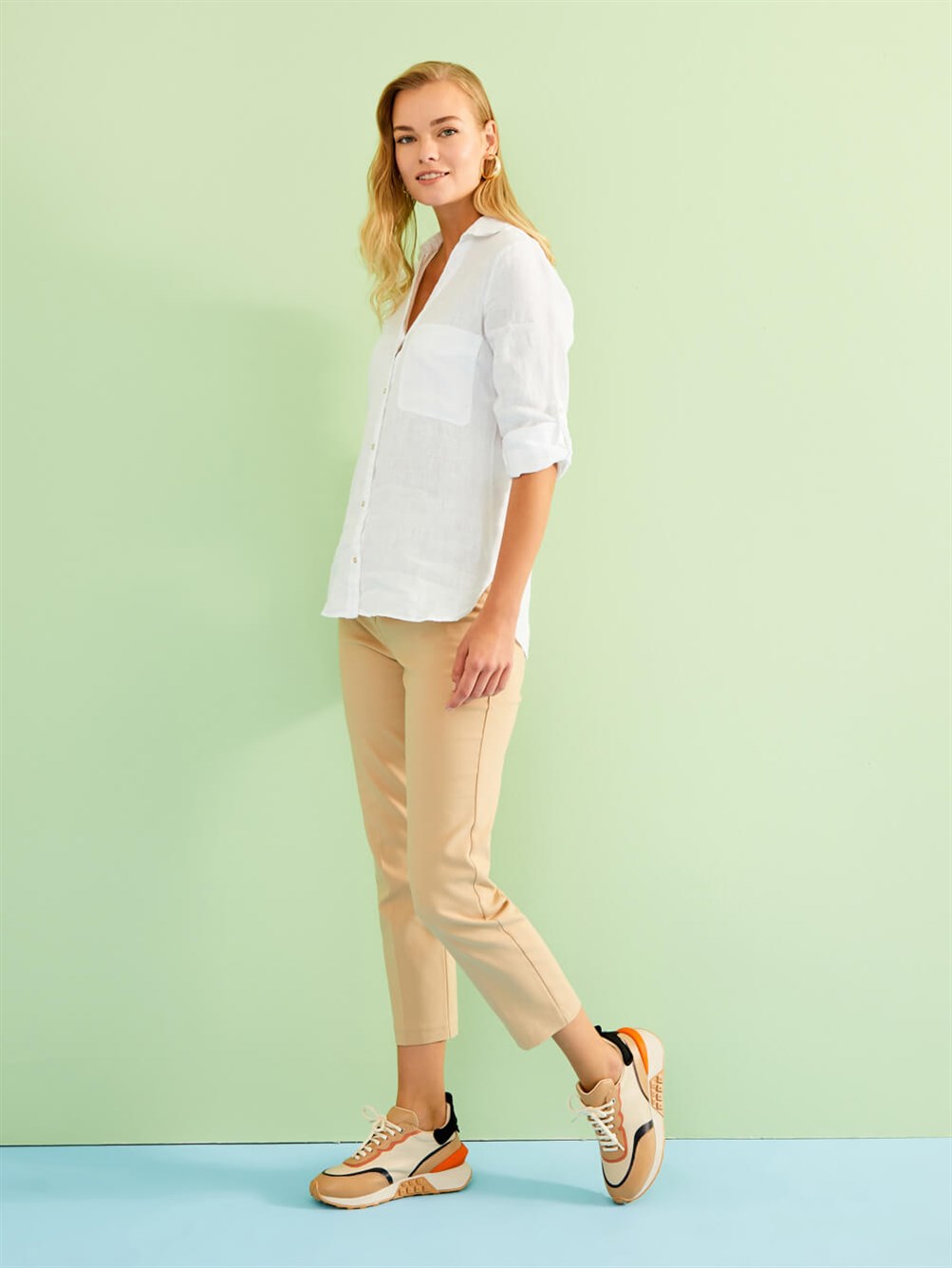 Serio Bej Deri Kadın Sneaker