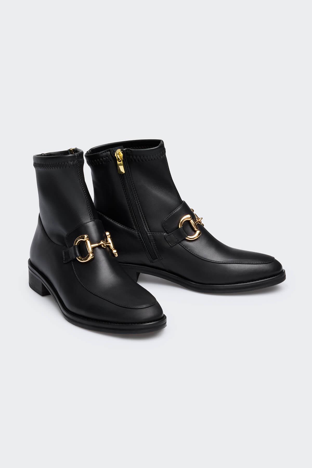 Ttoe Siyah Deri Kadın Bot