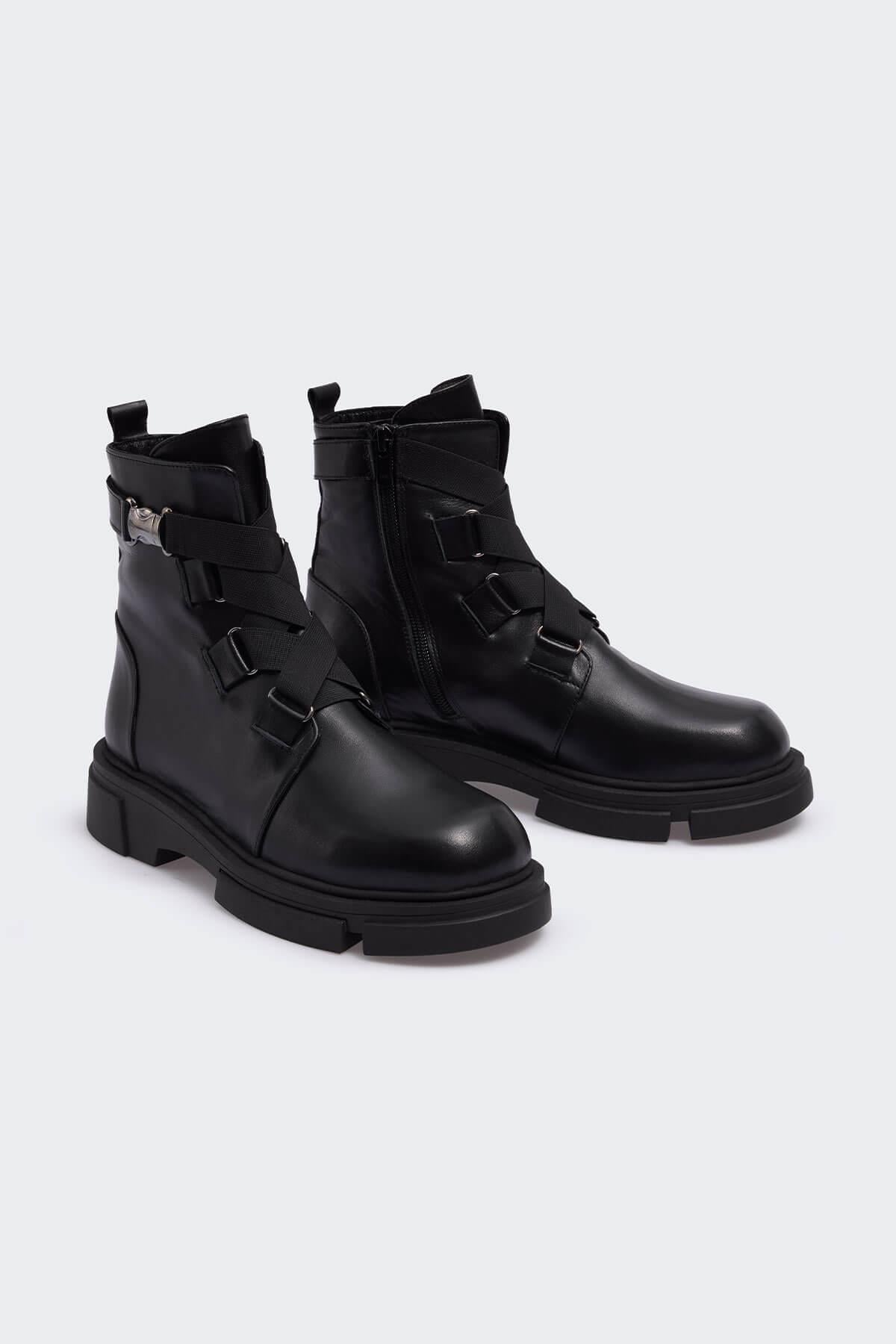 Zoia Siyah Deri Kadın Bot