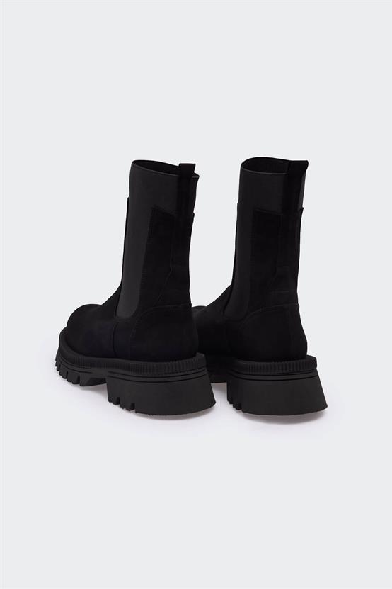 150 Siyah Süet Siyah Lastik Kadın Bot