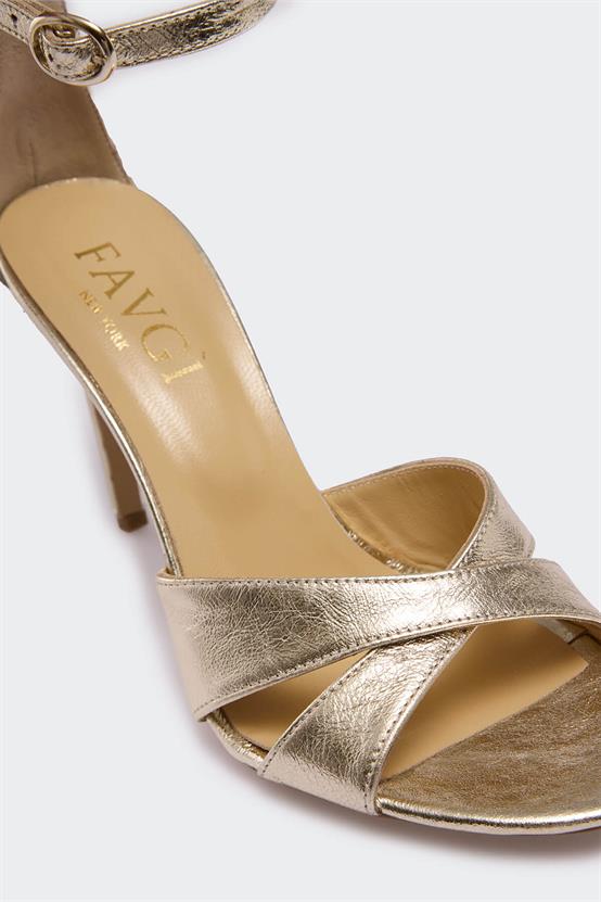 1653 Dore Deri Kadın Topuklu Ayakkabı