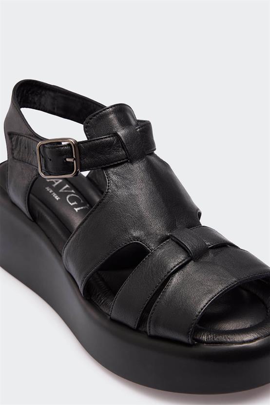 506 Siyah Deri Kadın Sandalet