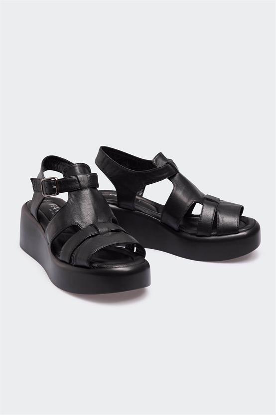 506 Siyah Deri Kadın Sandalet