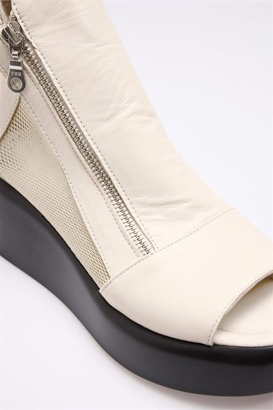 507 Bej Deri Bej File Kadın Sandalet