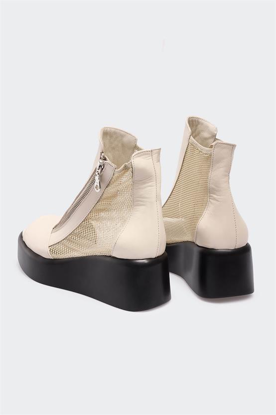 507 Bej Deri Bej File Kadın Sandalet