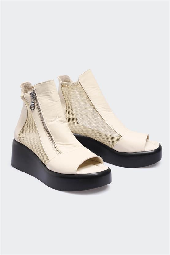 507 Bej Deri Bej File Kadın Sandalet