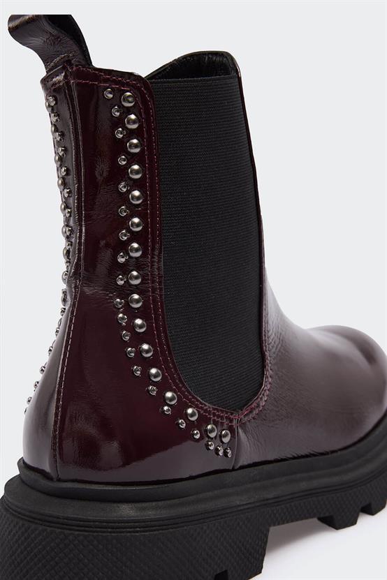 772 Bordo Kırışık Rugan Kadın Bot