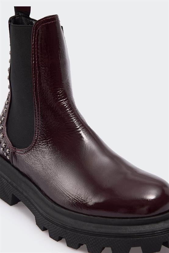 772 Bordo Kırışık Rugan Kadın Bot