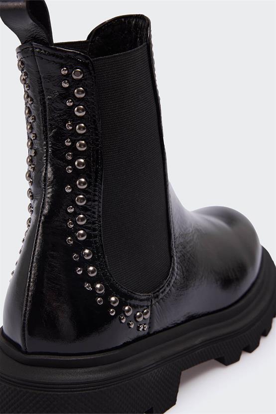 772 Siyah Kırışık Rugan Kadın Bot