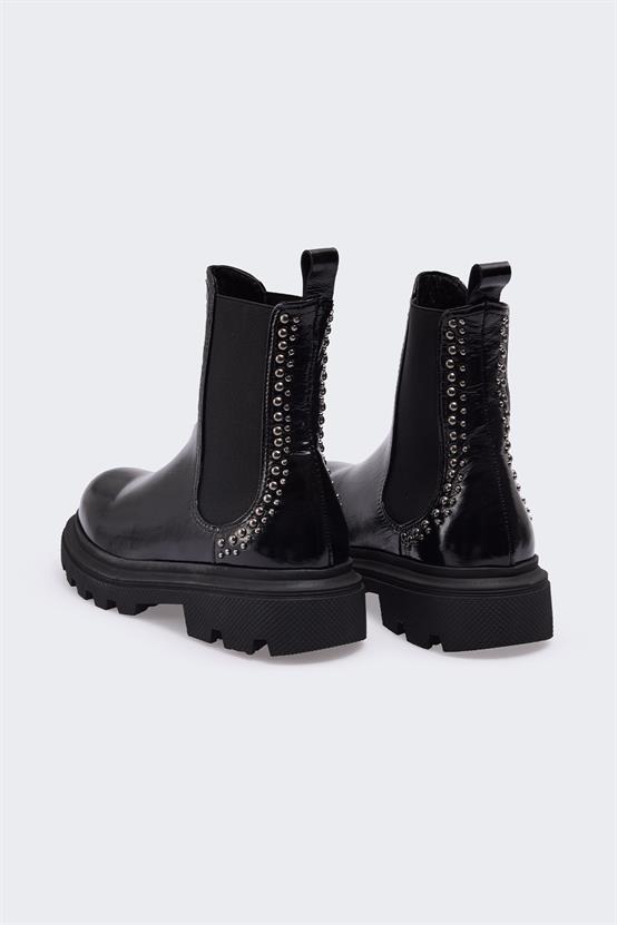 772 Siyah Kırışık Rugan Kadın Bot