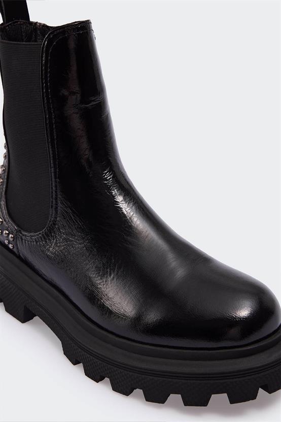 772 Siyah Kırışık Rugan Kadın Bot